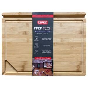 Dexas PrepTech Cutting Board with 2 Tech Friendly Slots & Beveled Edges, 12"x16"